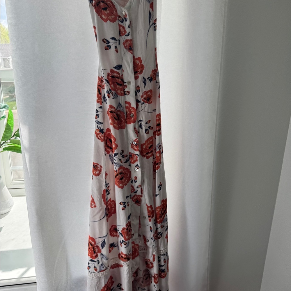 Floral Maxi Dress - White and Red